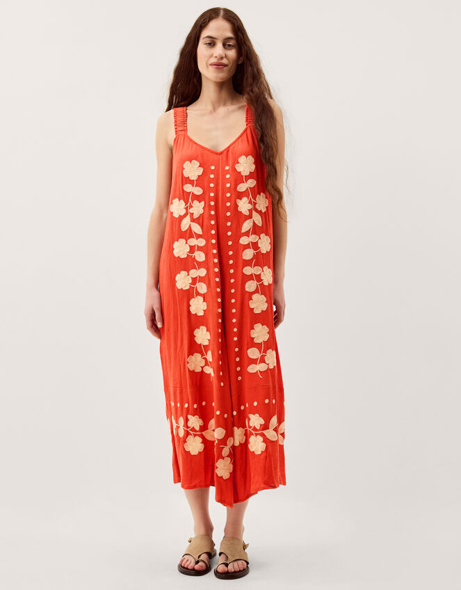 Eliana Floral Embroidered Culotte Jumpsuit, Orange (ORANGE), large