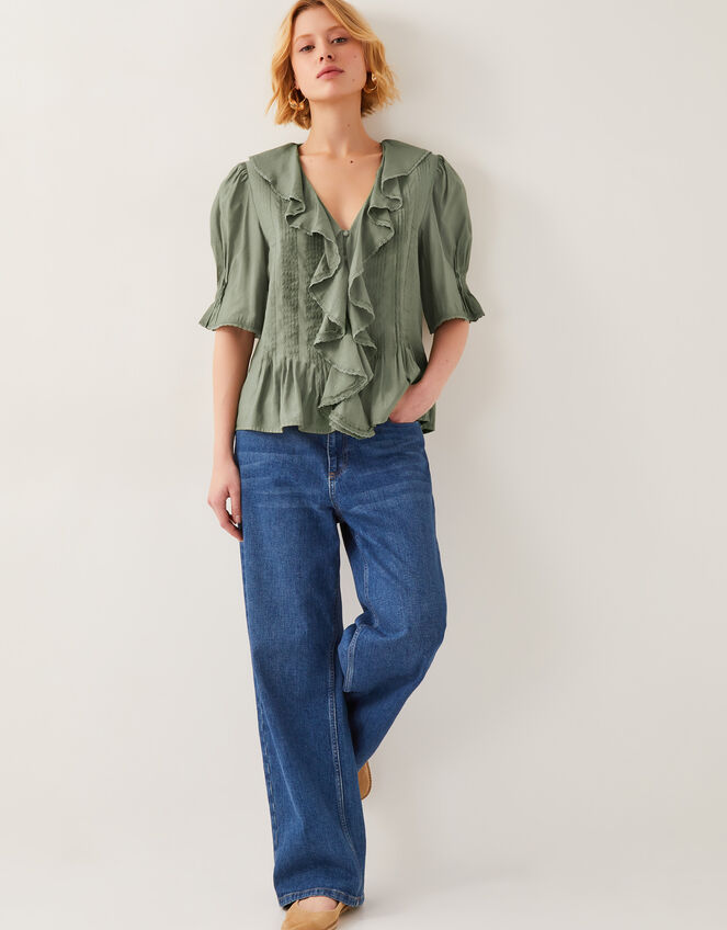 Celeste Ruffle Top, Green (KHAKI), large