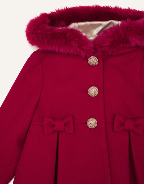 Baby Bow Coat With Hood Red Girl, Baby Girl Winter Coats Monsoon
