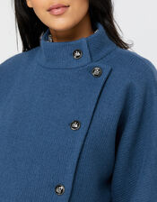 Mona Military Knitted Cape Coat, Blue (BLUE), large