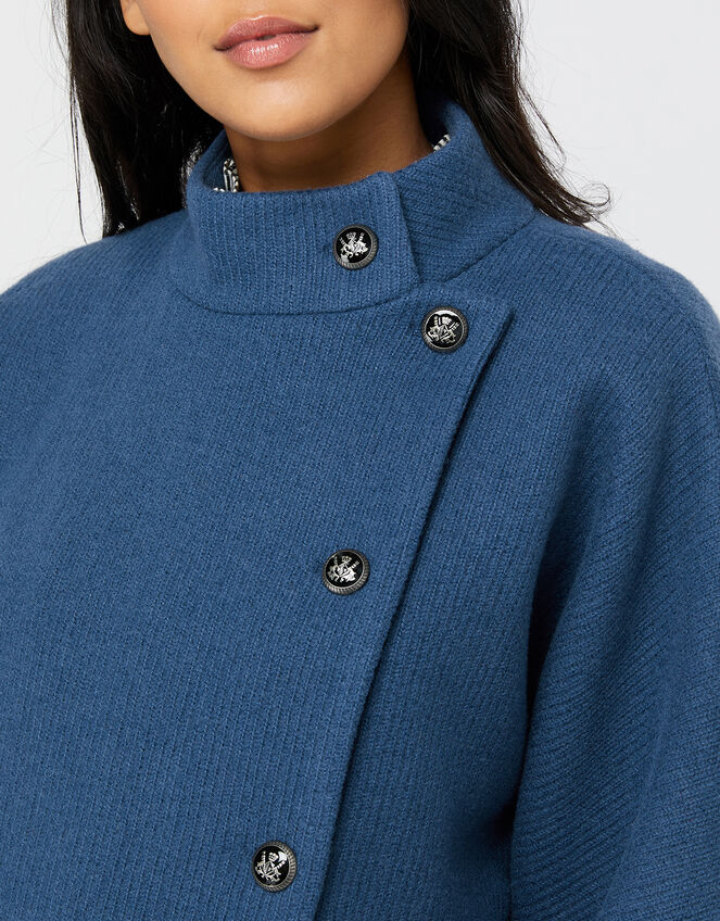 Mona Military Knitted Cape Coat, Blue (BLUE), large