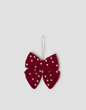 Embellished Pearl Bow Christmas Tree Decoration, Red (RED), large