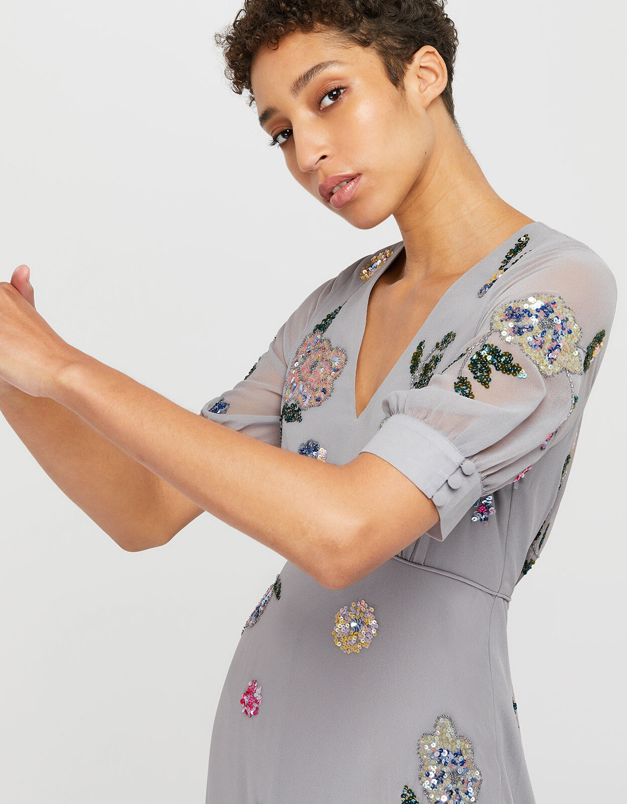 Monsoon grey embellished dress best sale