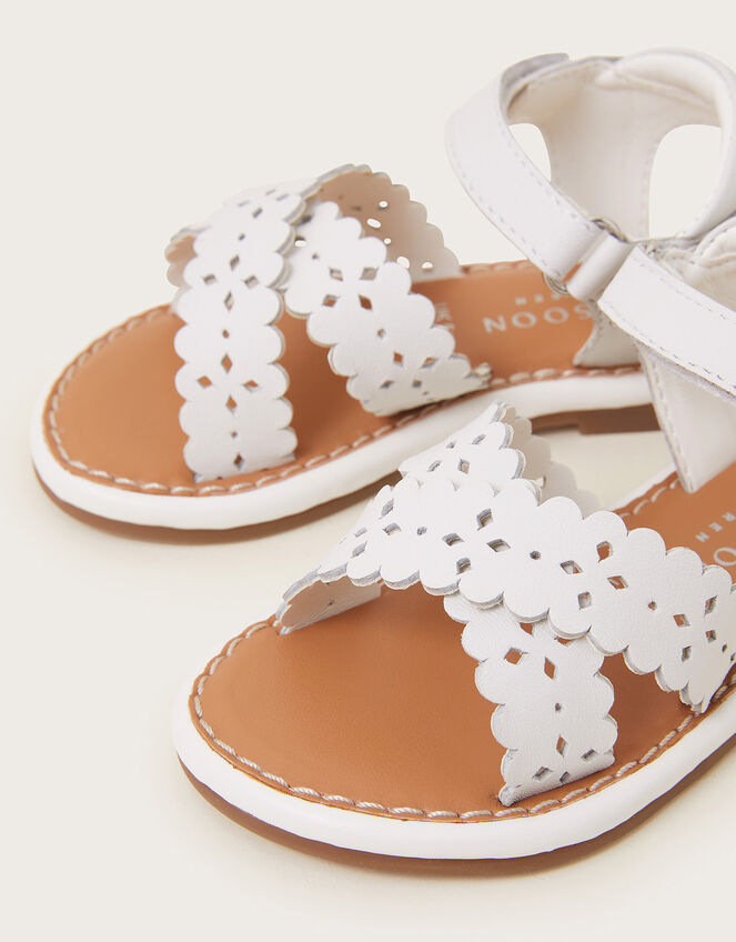 Baby Leather Cutwork Sandals, White (WHITE), large