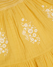 Floral Embroidered Frill Dress, Yellow (YELLOW), large