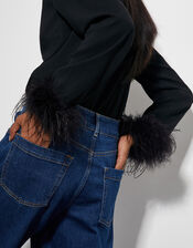 Tiggy Long Sleeve Feather Top, Black (BLACK), large