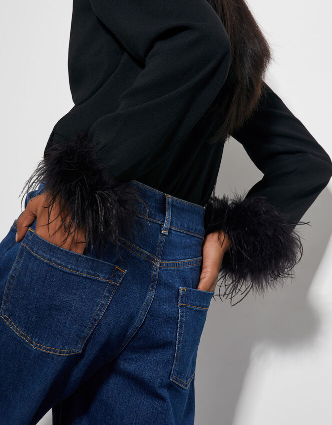 Tiggy Long Sleeve Feather Top, Black (BLACK), large