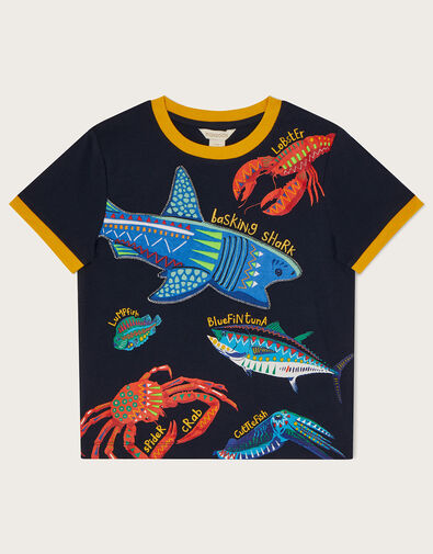 Fish Print T-Shirt WWF-UK Collaboration, Blue (NAVY), large