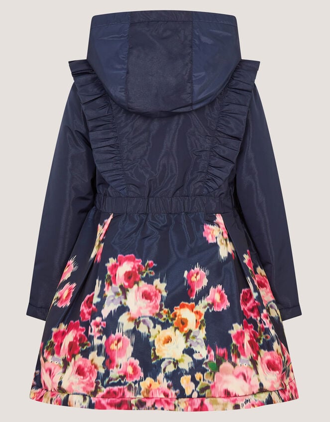 Blurred Floral Print Coat, Blue (NAVY), large