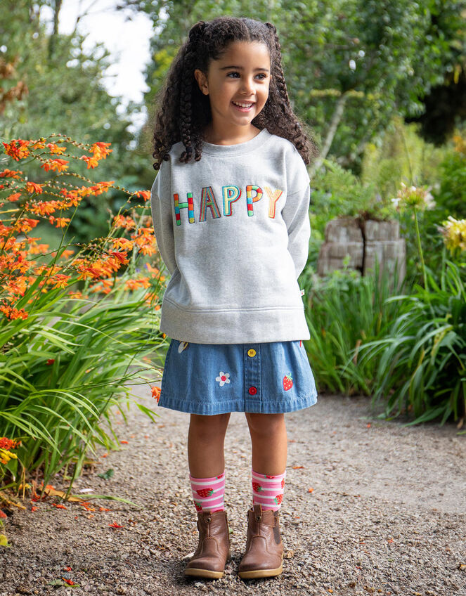Frugi Charley Embroidered Denim Skirt , Blue (BLUE), large