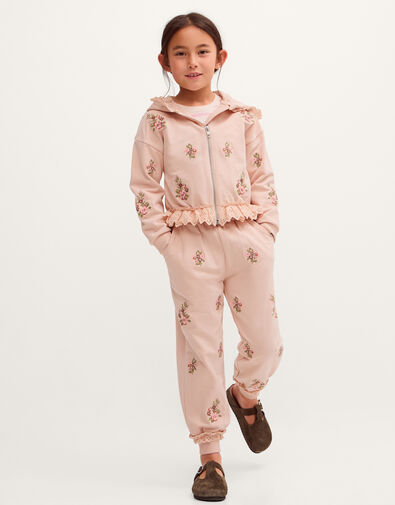 Floral Embroidered Broderie Joggers, Pink (PINK), large