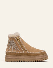 Laidback London Setsu Floral Suede Ankle Boots, Camel (BEIGE), large