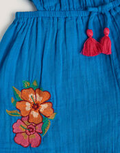 One Shoulder Floral Embroidered Playsuit, Blue (BLUE), large