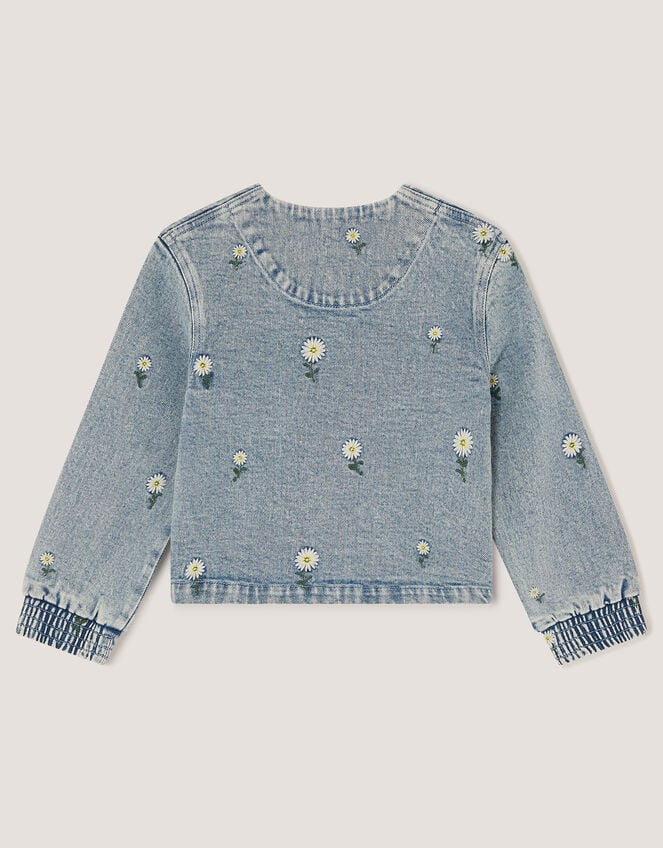 Embroidered Daisy Denim Jacket, Blue (BLUE), large