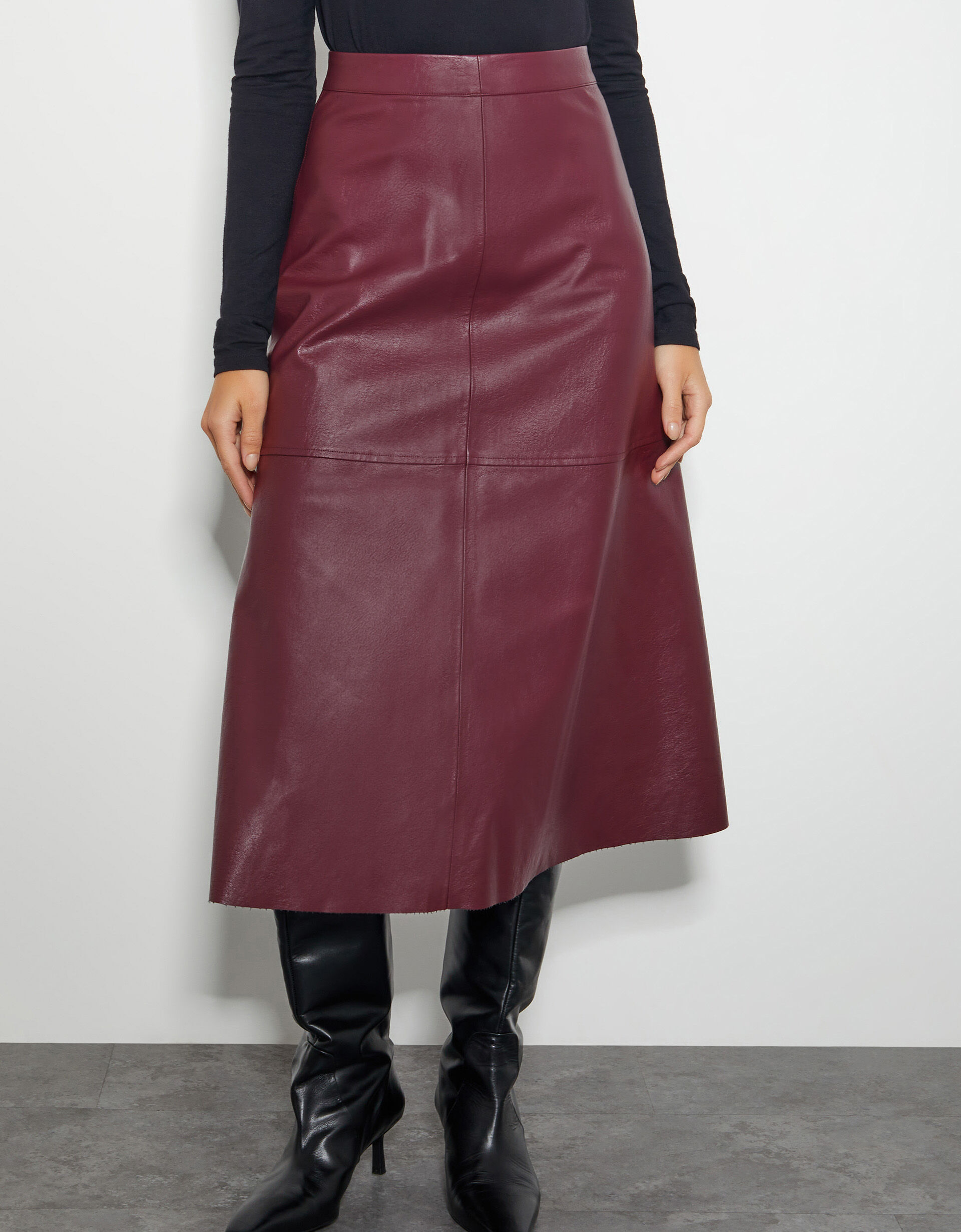 Pippa Faux Leather Midi Skirt Red