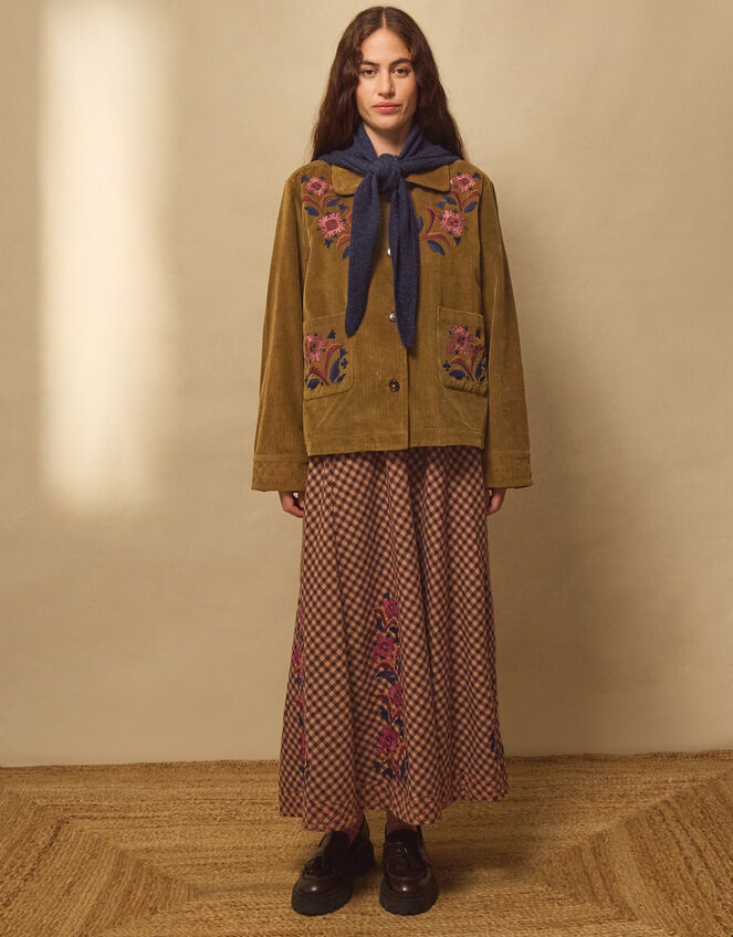 East Lizzy Embroidered Corduroy Jacket, Green (OLIVE), large