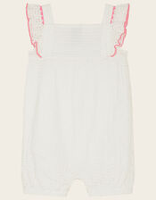 Newborn Floral Broderie Romper, White (WHITE), large