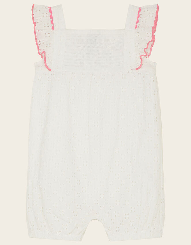 Newborn Floral Broderie Romper, White (WHITE), large