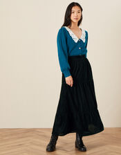 Taylor Tiered Velvet Skirt, Green (GREEN), large