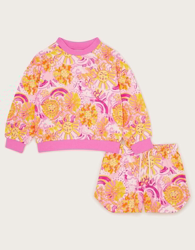 Sun Print Sweatshirt and Shorts Set, Pink (PINK), large