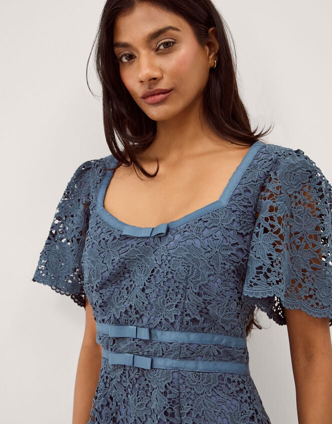 Regina Short Sleeve Lace Midi Dress, Blue (PETROL), large