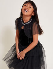 Crop Tulle Cape Jacket, Black (BLACK), large