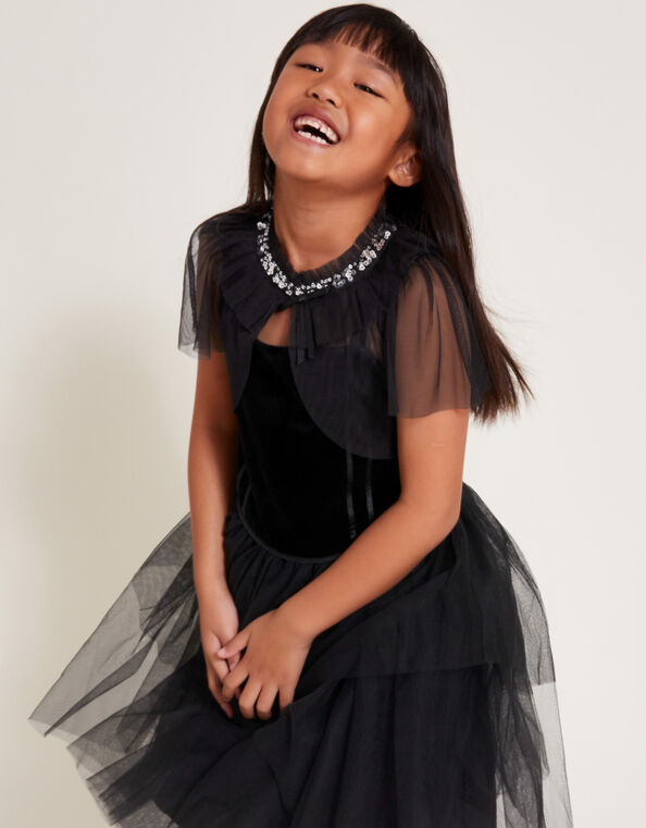 Crop Tulle Cape Jacket, Black (BLACK), large