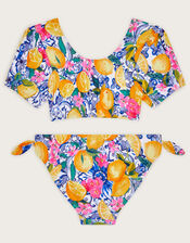 Lemon Print Short Sleeve Bikini Set, Yellow (YELLOW), large