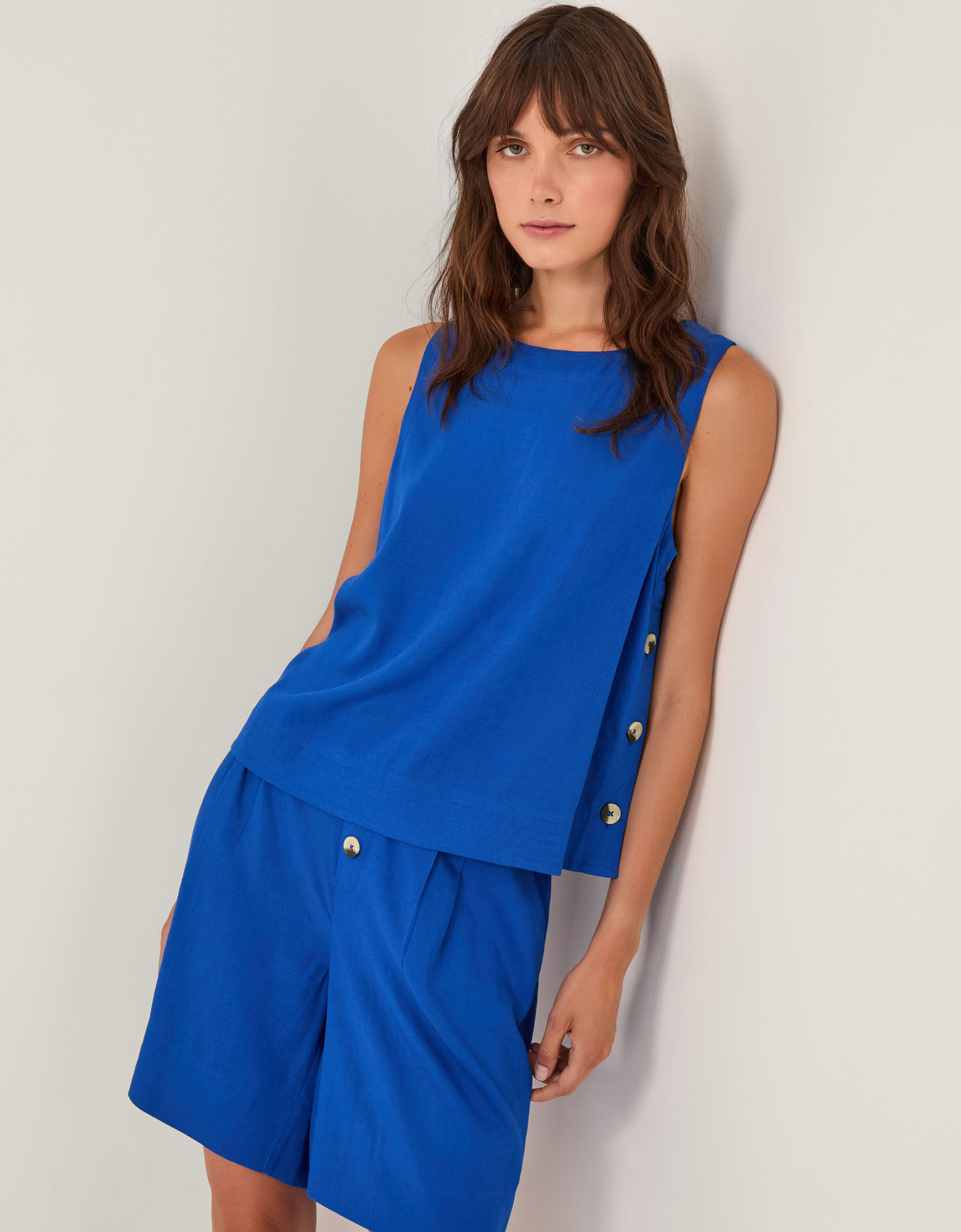 Lucy Linen Blend Tank Top  Blue