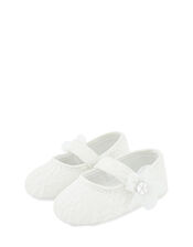Baby Tiana Shimmer Lace Corsage Booties, Ivory (IVORY), large