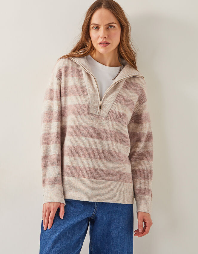 Zia Stripe Half-Zip Jumper, Natural (NATURAL), large