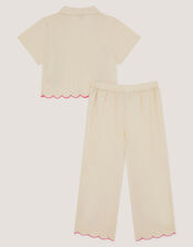 Floral Embroidered Shirt & Trousers Set, White (WHITE), large