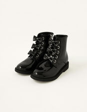 Glittery Bow Lace-Up Boots, Black (BLACK), large