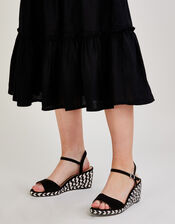 Aztec Design Strappy Wedges, Black (BLACK), large