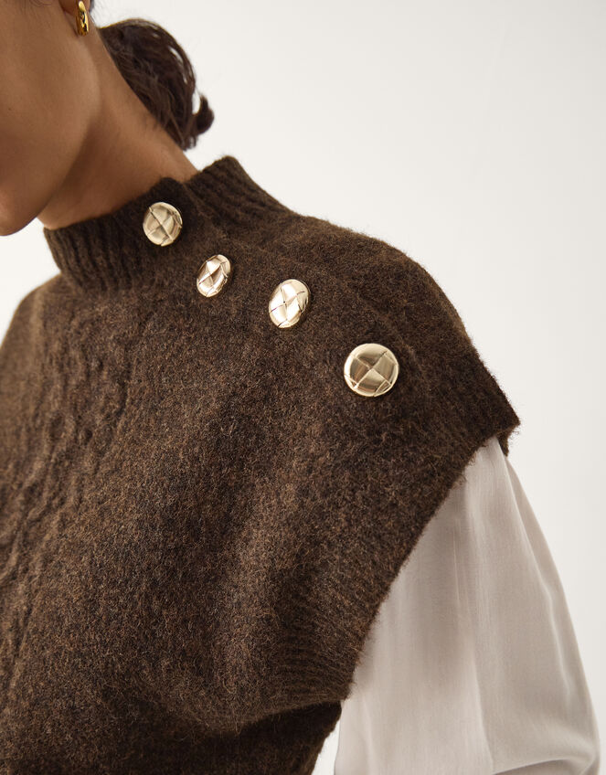 Coli High Neck Cable Knit Vest Brown
