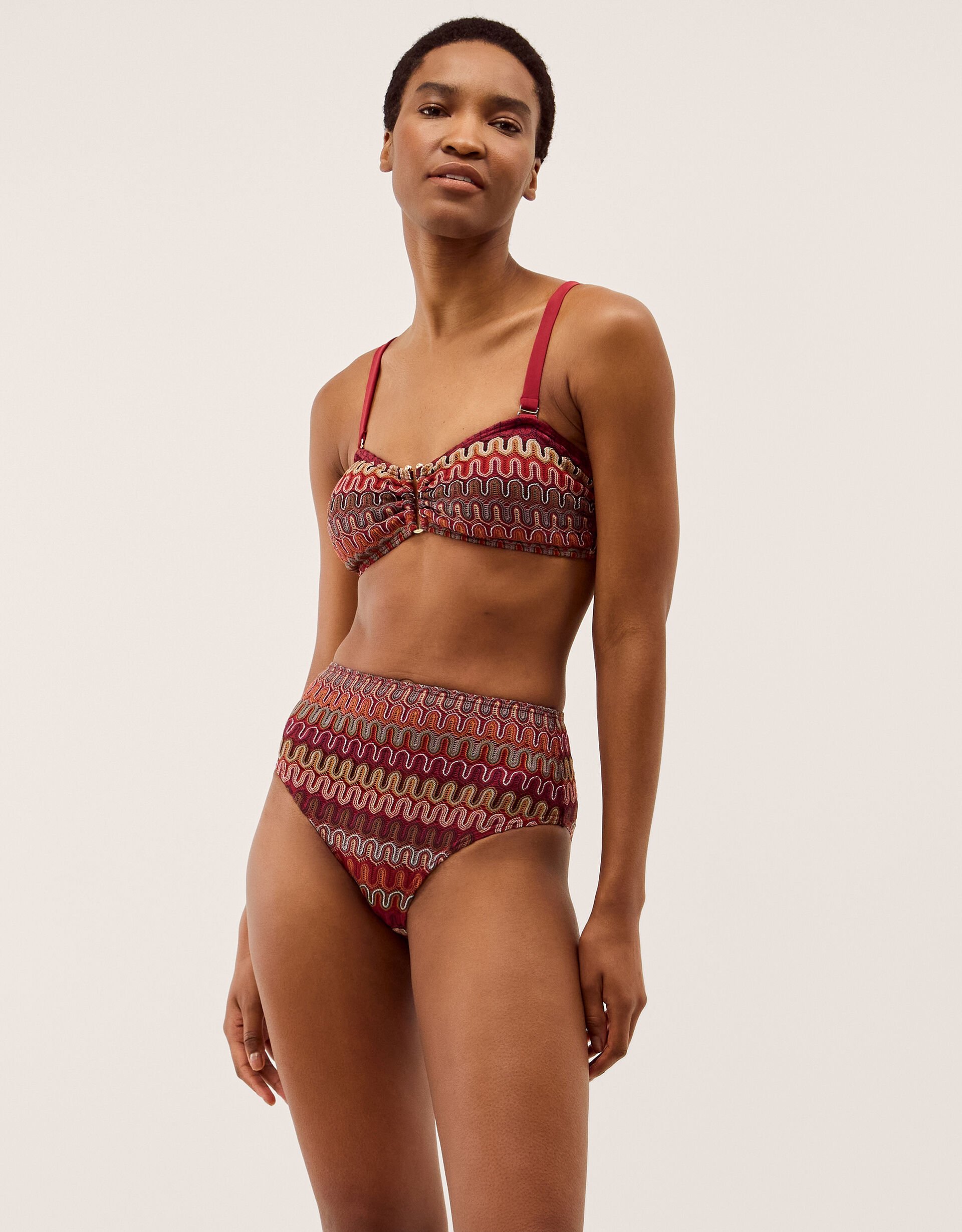 Zaria Knit High Waist Bikini Bottoms Red