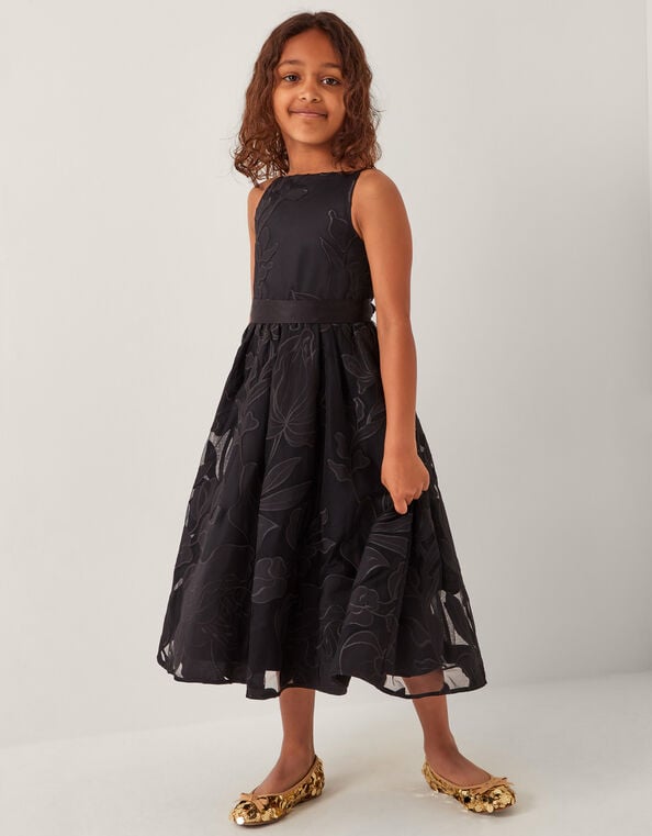 Floral Embroidered Maxi Party Dress, Black (BLACK), large