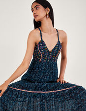Embellished Print Maxi Cami Dress, Blue (NAVY), large