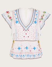 Prue Pineapple Embroidered Top, White (WHITE), large