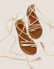 Gia Tassel Strap Leather Sandals, Gold (GOLD), large