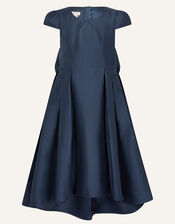 Katharine Duchess Twill High-Low Dress, Blue (NAVY), large