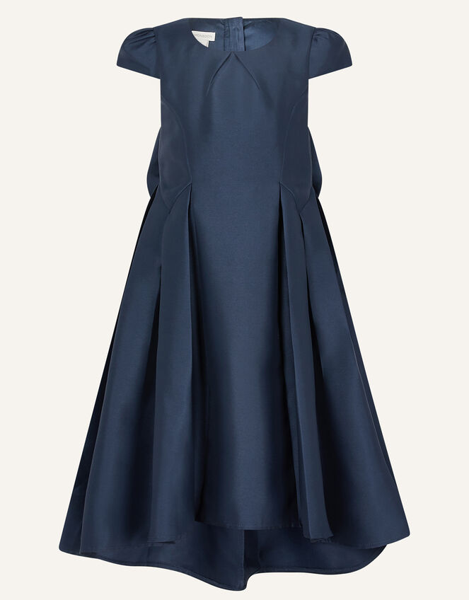 Katharine Duchess Twill High-Low Dress, Blue (NAVY), large