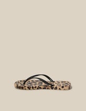 Leopard Print Flip Flops, Natural (NEUTRAL), large