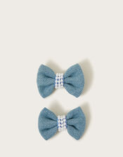 2-Pack Pearl Denim Bow Clips, , large