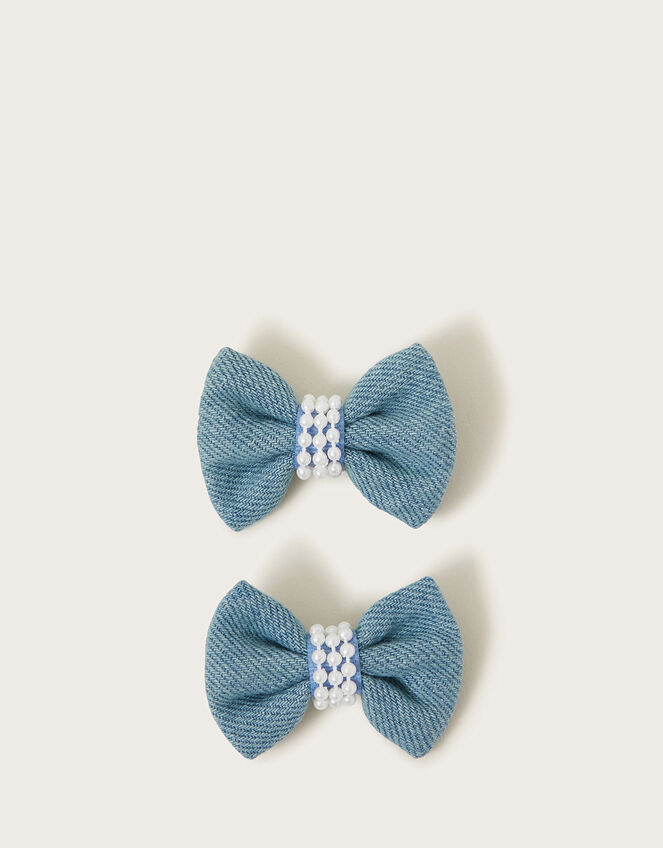 2-Pack Pearl Denim Bow Clips, , large