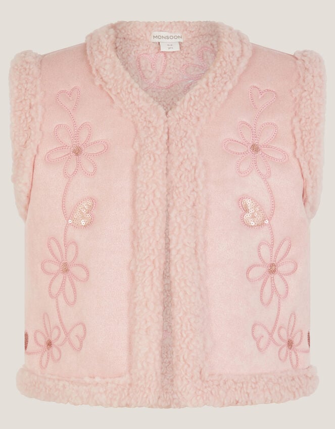Floral Embellished Suedette Gilet, Pink (PINK), large