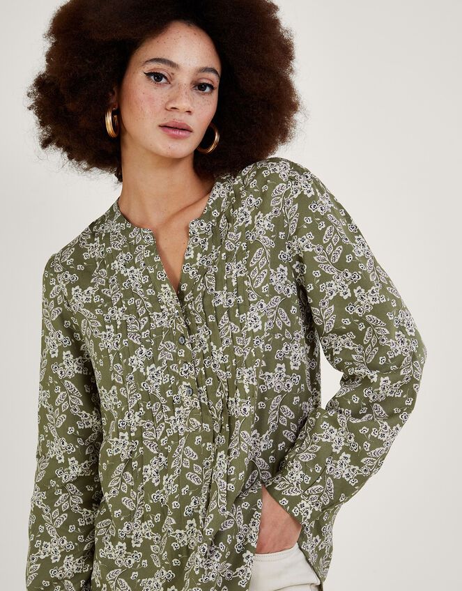 Longline Print Pullover Blouse in LENZING™ ECOVERO™ , Green (KHAKI), large