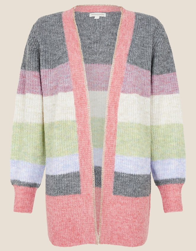 Stripe Cardigan in Wool Blend, Grey (CHARCOAL), large