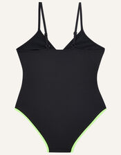 Neon Stitch Cut Out Swimsuit with Recycled Polyester, Black (BLACK), large