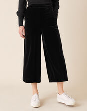 Velvet Cropped Trousers, Black (BLACK), large